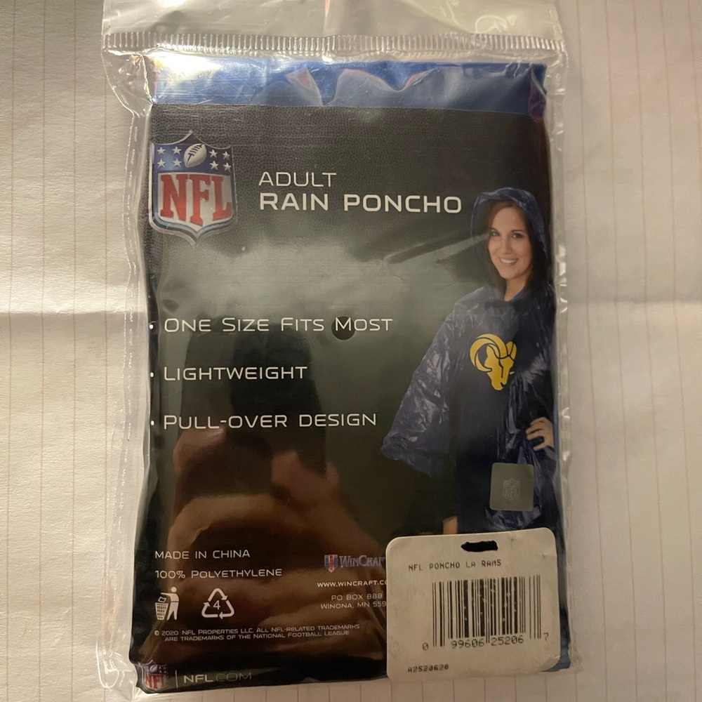 NFL Blue Rain Poncho with Rams Logo